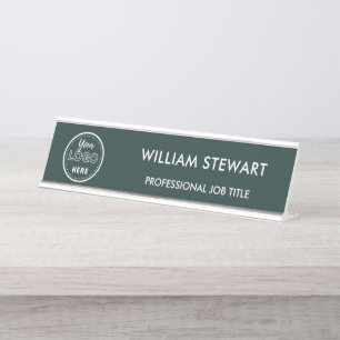 Modern Logo Dark Green Employee Staff Minimalist Desk Name Plate