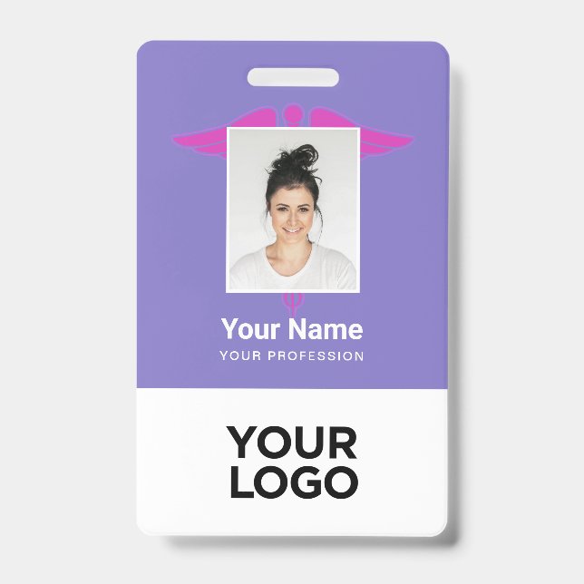 Modern Logo Employee Doctor Nurse Photo Name ID Badge (Front)