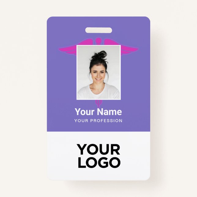 Modern Logo Employee Doctor Nurse Photo Name ID Badge (Front)