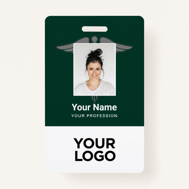 Modern Logo Employee Doctor Nurse Photo Name ID Badge (Front)