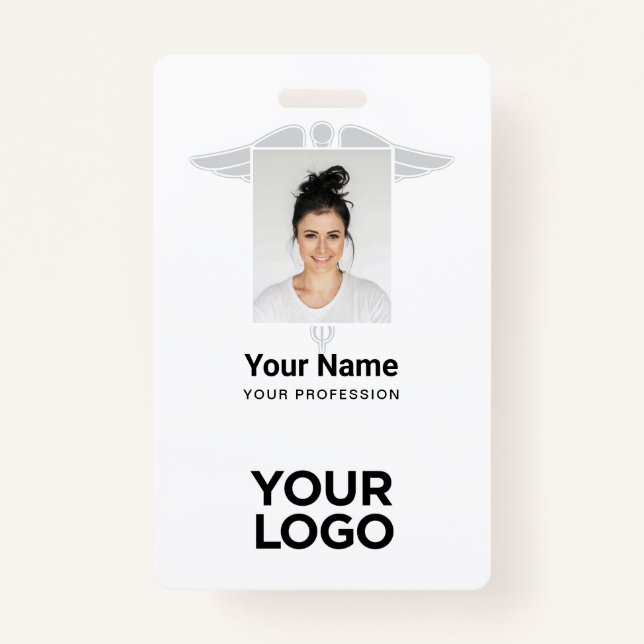 Modern Logo Employee Doctor Nurse Photo Name ID Badge (Front)