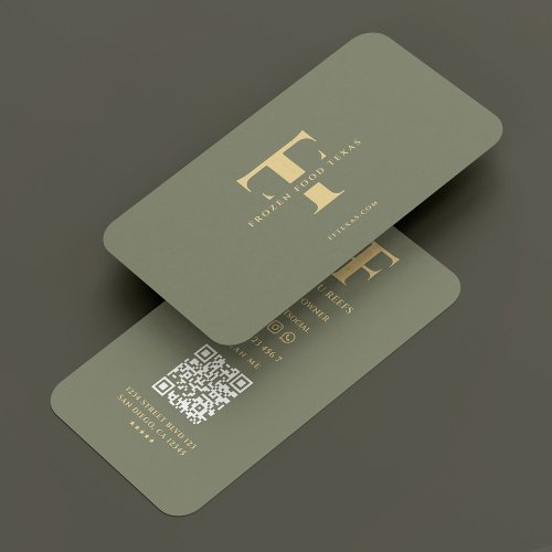 Modern Logo F T Monogram Sage Green Business Card