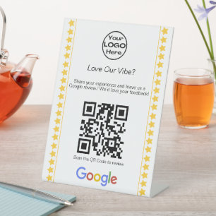 Modern Logo Five Star Rating Google Review QR Code Pedestal Sign