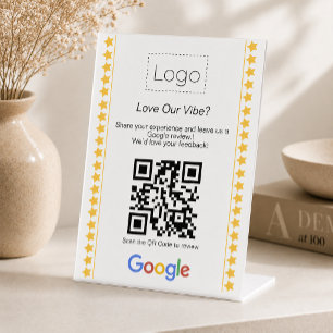 Modern Logo Five Star Rating Google Review QR Code Pedestal Sign
