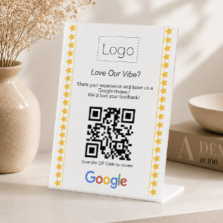 Modern Logo Five Star Rating Google Review QR Code Pedestal Sign