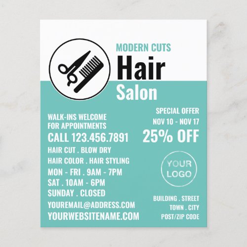 Modern Logo Hair Stylist Hair Salon Advert Flyer