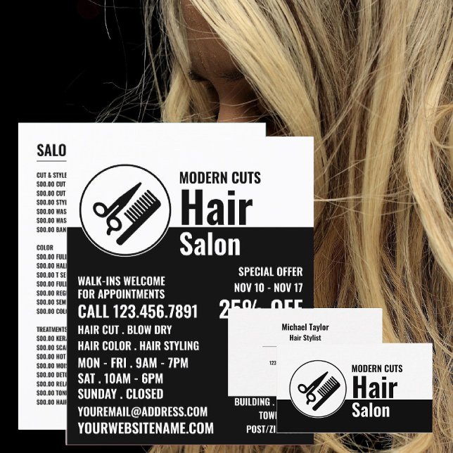Modern Logo, Hair Stylist, Hair Salon Advert Flyer (Creator Uploaded)