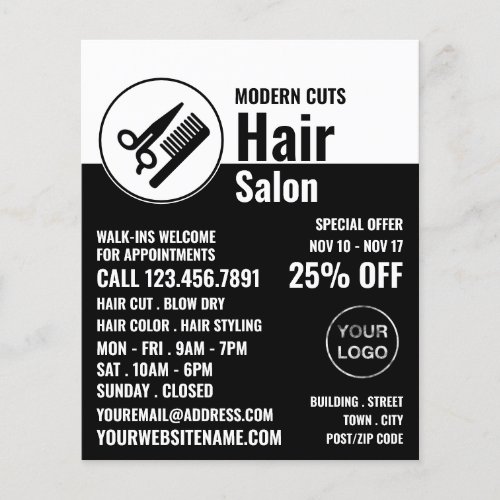 Modern Logo Hair Stylist Hair Salon Advert Flyer