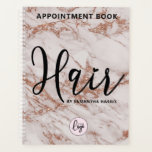 Modern Logo Hairstylist Appointment Book Planner<br><div class="desc">Chic,  trendy hairstylist appointment book. Design features rose gold marble background,  typography script ''Hair'' in black ,  name and a logo.</div>