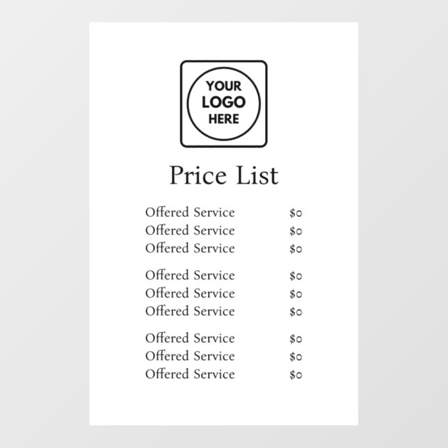 Modern Logo | Minimalist Business Price List Wall Decal (Front)