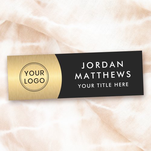 Modern logo name and title golden gradient black  name tag