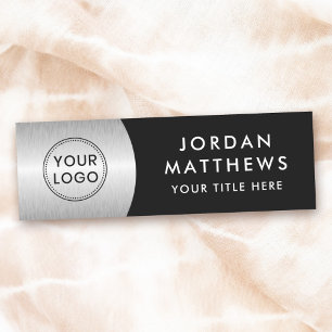 Modern logo, name and title silver gradient black name tag