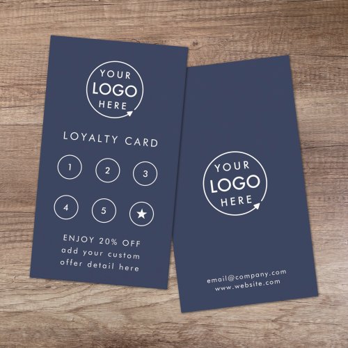 Modern Logo  Navy Blue Business Discount Reward Loyalty Card