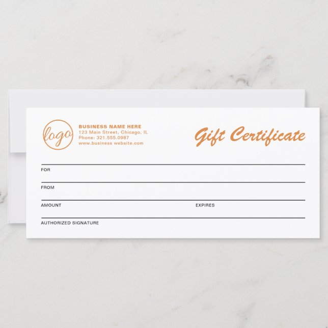 Modern Logo Orange Business Gift Certificate (Front)