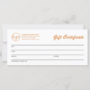 Modern Logo Orange Business Gift Certificate
