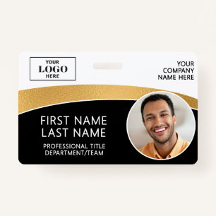 Modern Logo Photo ID Barcode Employee Name Badge