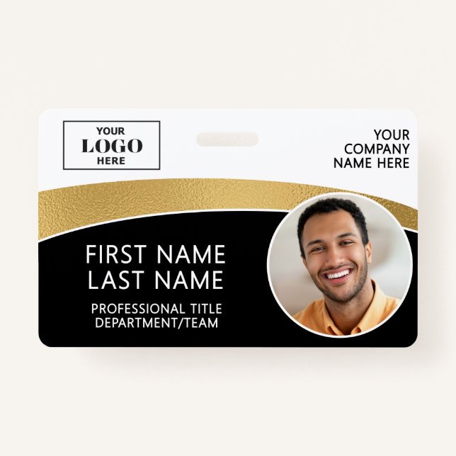 Modern Logo Photo ID Barcode Employee Name Badge (Front)
