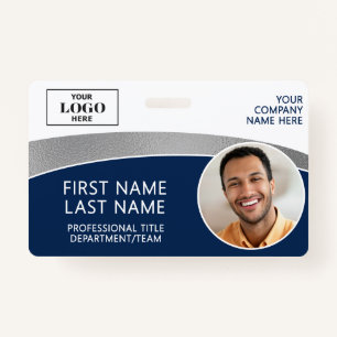 Modern Logo Photo ID Barcode Employee Name Badge