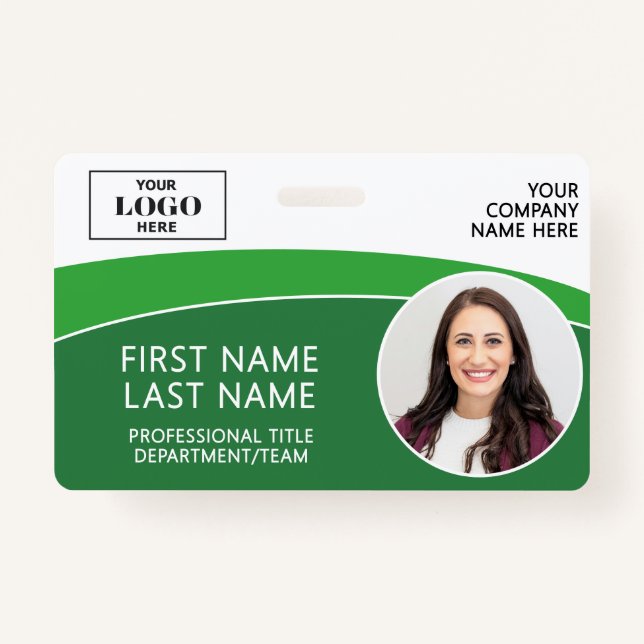 Modern Logo Photo ID Barcode Employee Name Badge (Front)