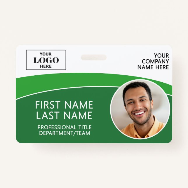 Modern Logo Photo ID Barcode Employee Name Badge (Front)