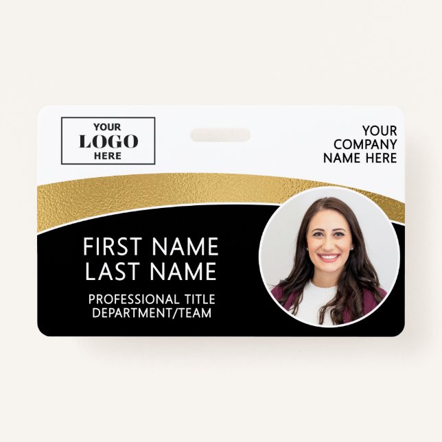 Modern Logo Photo ID Barcode Employee Name Badge (Front)