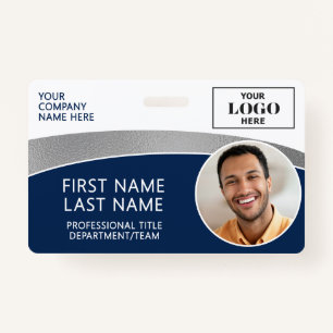Modern Logo Photo ID Barcode Employee Name Badge