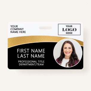 Modern Logo Photo ID Barcode Employee Name Badge