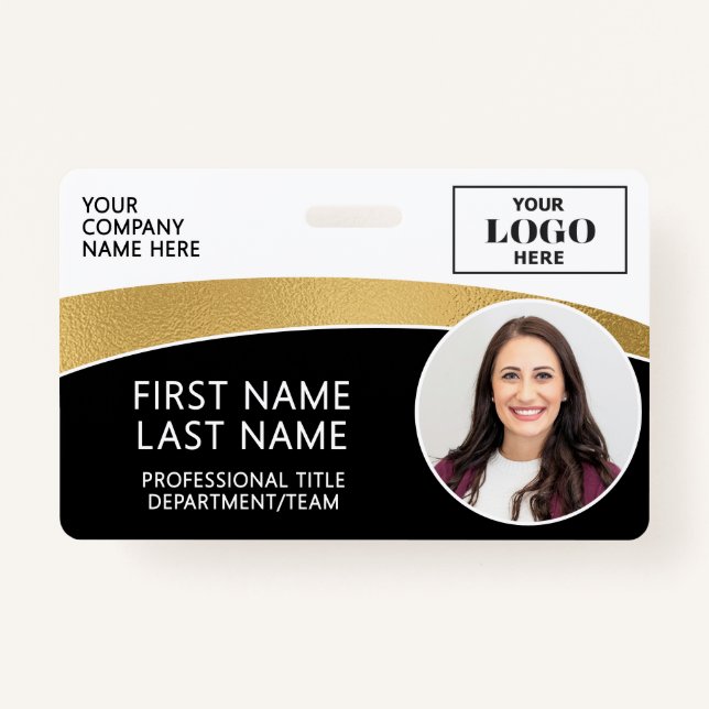 Modern Logo Photo ID Barcode Employee Name Badge (Front)