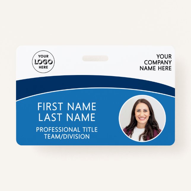 Modern Logo Photo ID Barcode Employee Name Badge (Front)