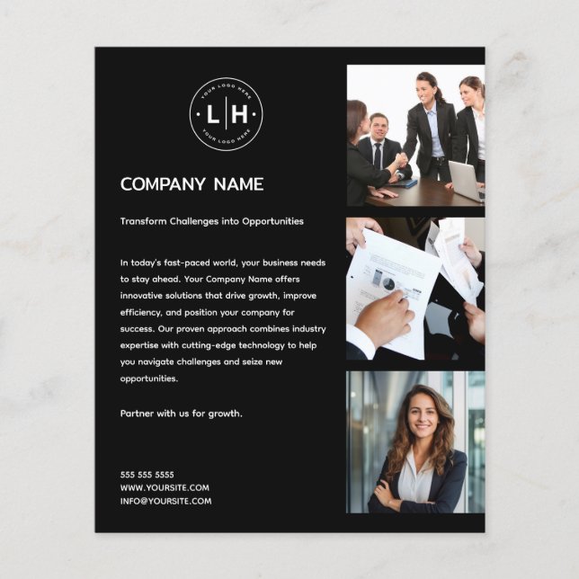 Modern Logo Photo Professional Black Business Flyer (Front)