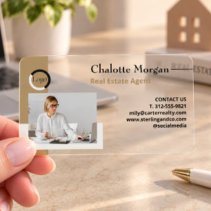 Modern Logo Photo Realtor Broker Real Estate Agent Clear Business Cards