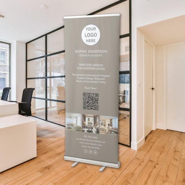Modern Logo Photo Taupe Professional Business Retractable Banner (Modern Logo Photo Taupe Professional Business Retractable Banner)