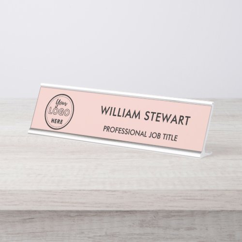 Modern Logo Pink Employee Staff Minimalist Desk Name Plate