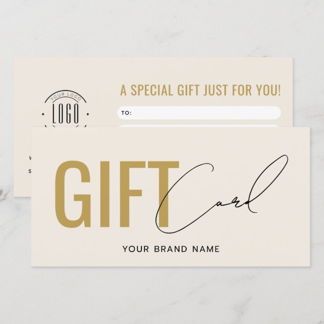 Modern logo professional beige gold gift card (Front/Back)