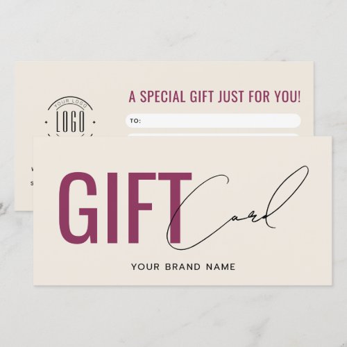 Modern logo professional beige red gift card