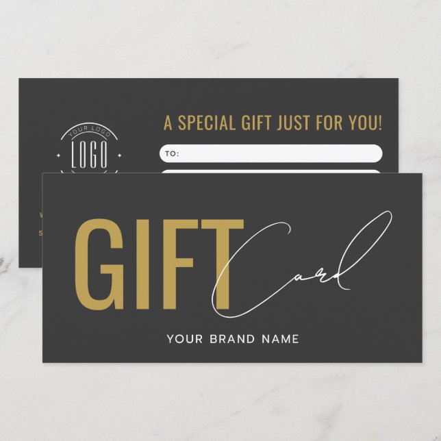 Modern logo professional gray gold gift card (Front/Back)