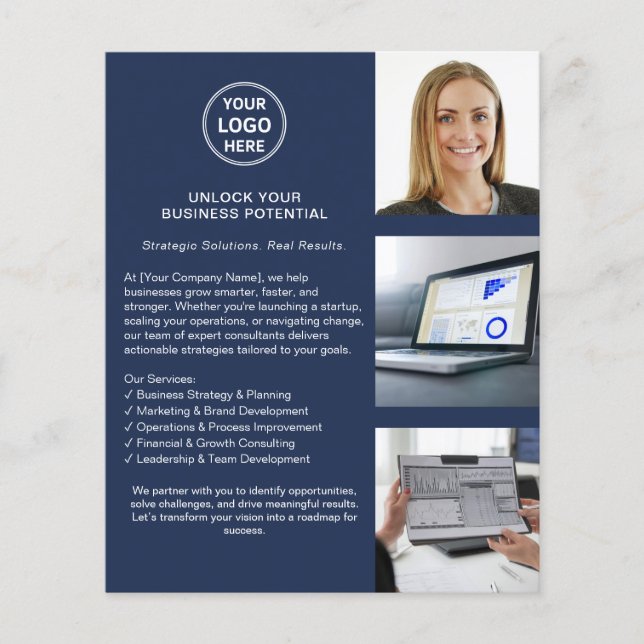 Modern Logo Professional Navy Blue Business  Flyer (Front)