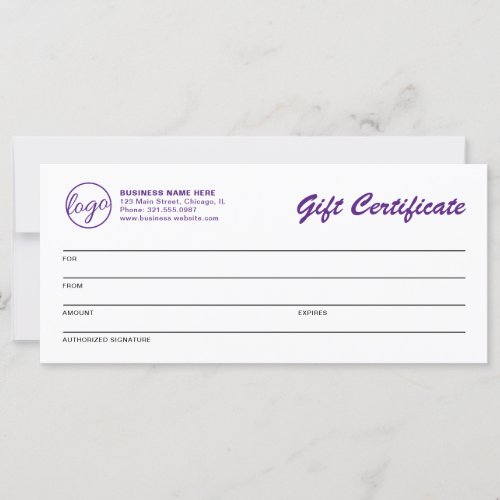 Modern Logo Purple Business Gift Certificate