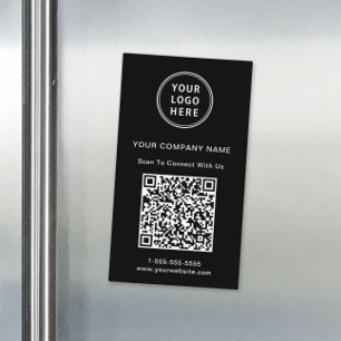 Modern Logo QR Code Black Business Card Magnet