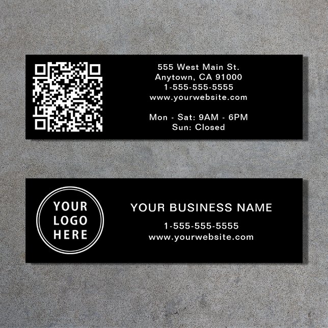 Modern Logo QR Code Black Mini Business Card (Creator Uploaded)