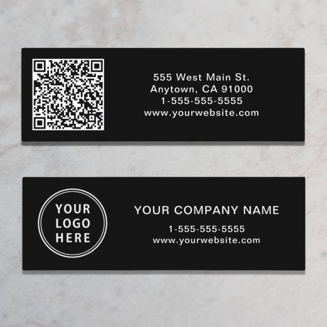 Modern Logo QR Code Black Mini Business Card (Creator Uploaded)