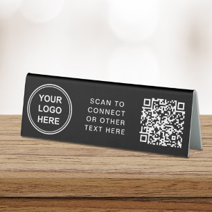 Modern Logo QR Code Black Table Tent Sign