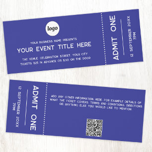 Modern Logo QR Code Blue Event Admission Ticket