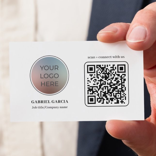 Modern Logo QR Code Business Card (Front side of card shown in 3.5 x 2.0 inch, add your company name and details on the backside.)