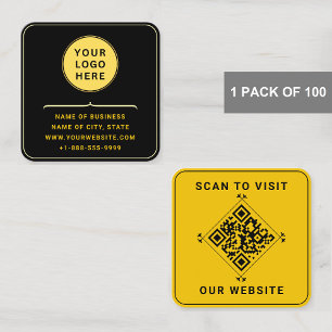 Modern Logo & QR Code   Custom Gold Black Rounded Square Business Card