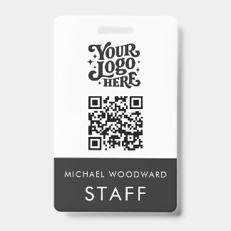 Modern Logo QR Code Employee Name Badge