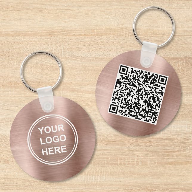 Modern Logo QR Code Promotional Rose Gold Keychain (Modern Logo QR Code Promotional Rose Gold Keychain)