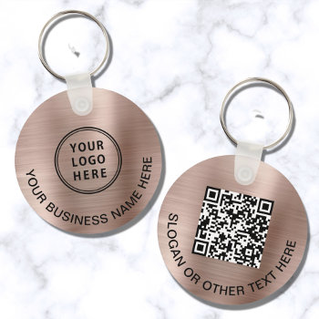 Modern Logo Qr Code Promotional Rose Gold Keychain by JulieHortonDesigns at Zazzle
