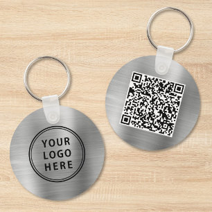 Modern Logo QR Code Promotional Silver Keychain