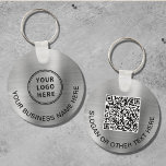 Modern Logo QR Code Promotional Silver Keychain<br><div class="desc">Modern and simple promotional keychain for your business or organization with a brushed silver faux metallic background. Add your logo and QR code and a line of customized text on each side,  such as your company name,  slogan,  thank you,  etc.</div>